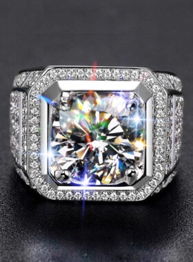 纯银戒指新款锆石镶满男戒经典款满天星戒指5克拉百搭开口指环