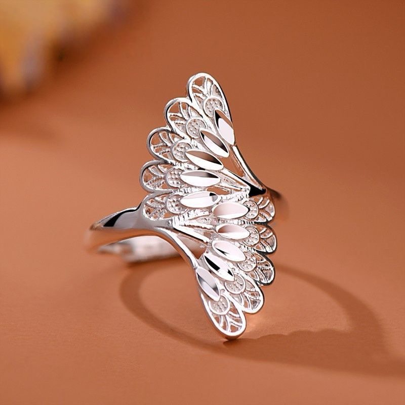 孔雀凤尾羽毛戒指女复古民族风