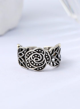 玫瑰花做旧戒指女个性百搭设计感