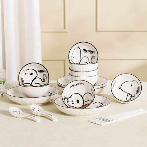 史努比釉下彩陶瓷餐具碗盘家用个人专用2025新款高颜值米饭碗盘子