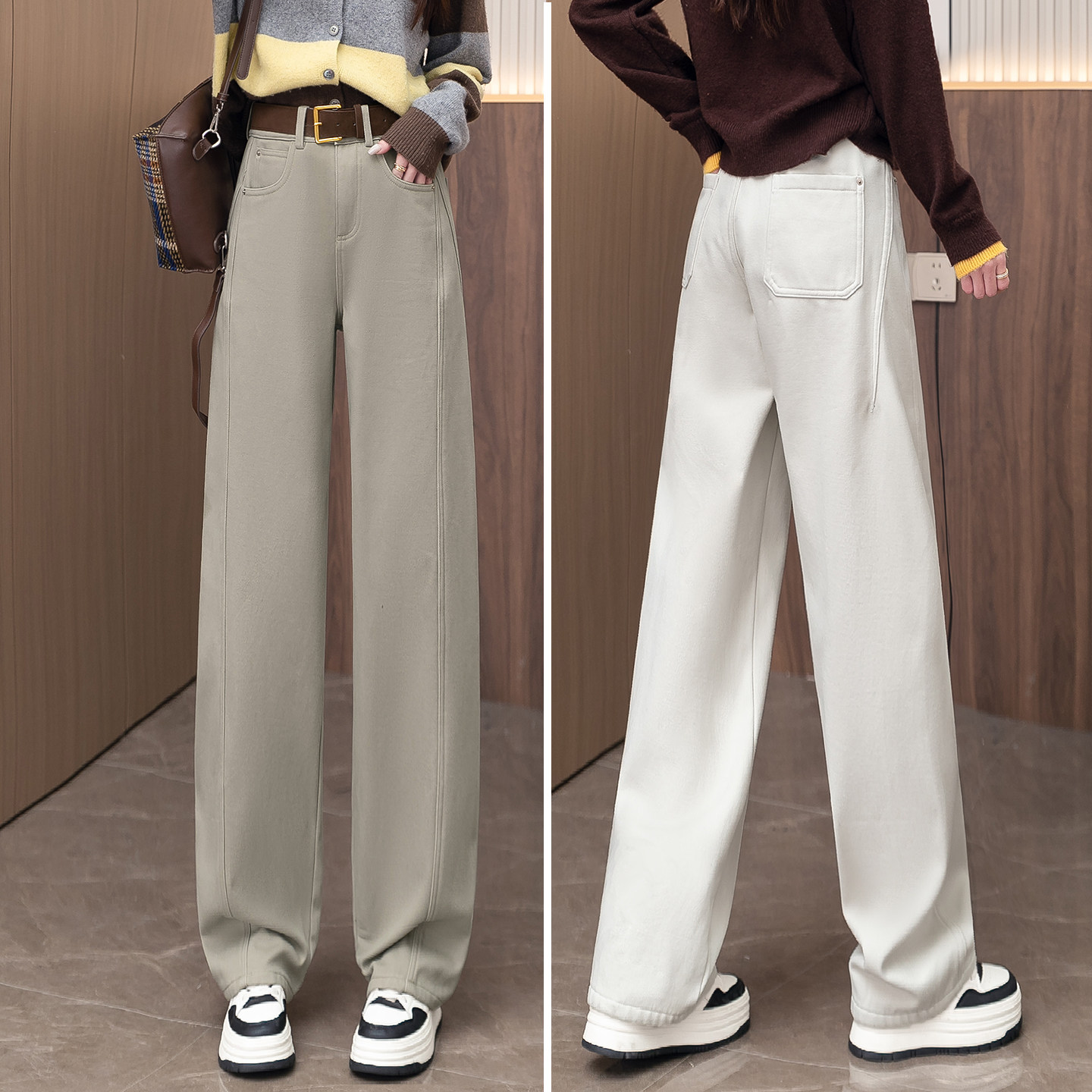 欧货米白色窄版阔腿牛仔裤女秋冬2025爆款宽松高腰加绒显瘦弯刀裤,女装/女士精品,牛仔裤,淘宝优惠券,粉丝福利购,淘宝优惠卷