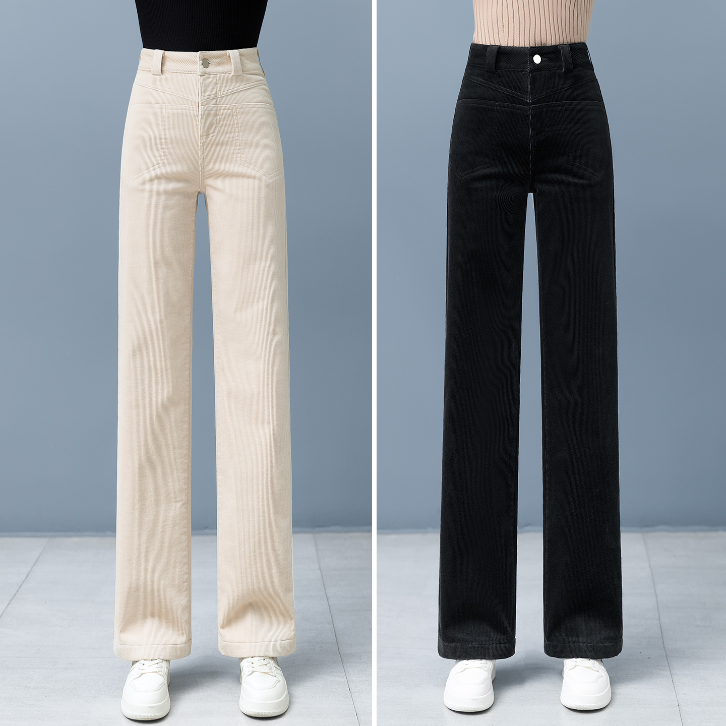 白色灯芯绒窄版阔腿裤女冬直筒裤