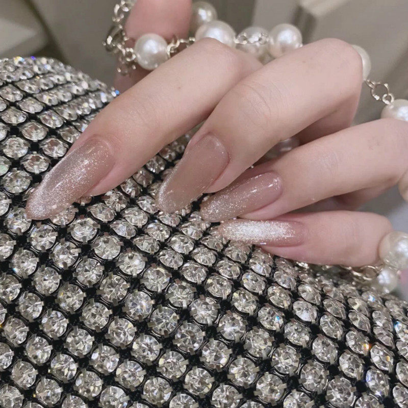 网红款猫眼晶石美甲冰沙超闪仙女款穿戴甲成品甲片手工定制光疗甲