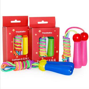 外贸七彩跳绳儿童跳绳中考专用跳绳木柄跳绳儿童运动用品