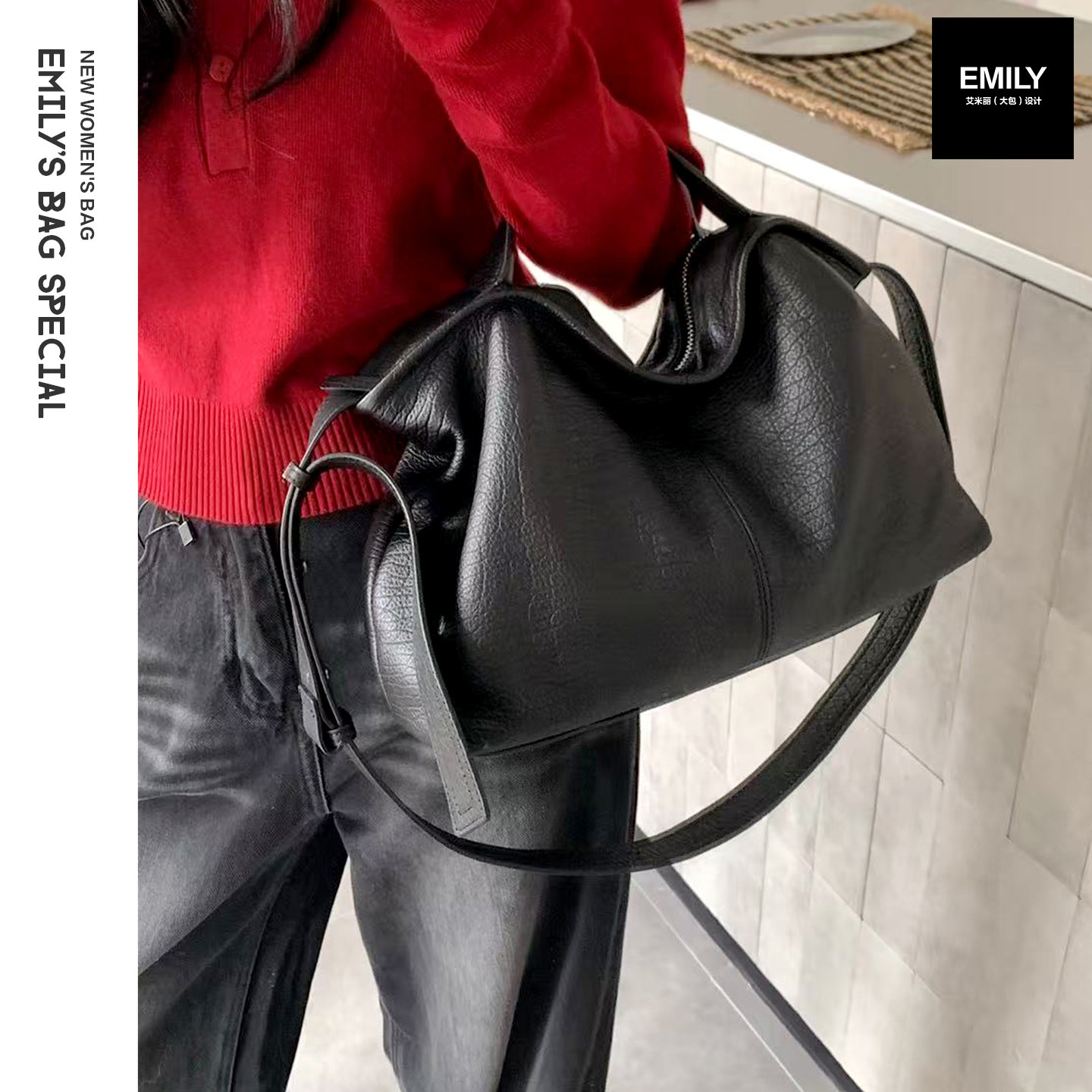 新款真皮头层牛皮女大容量复古休闲通勤枕头包托特包手提单肩斜挎