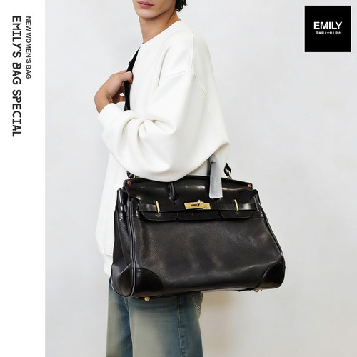 手工树膏植鞣牛皮大铂金包男女包