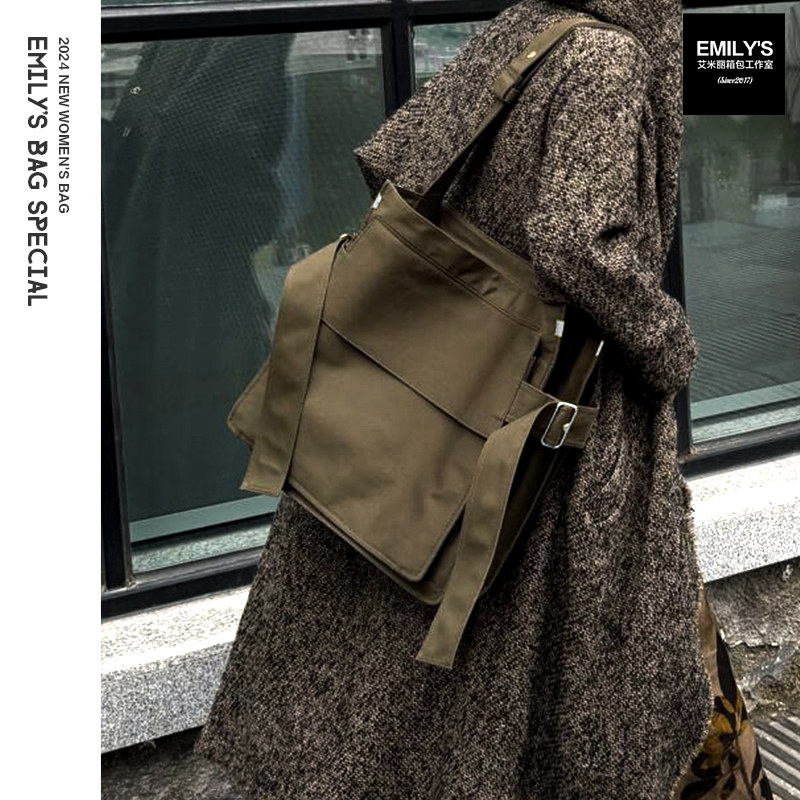 新款高密度帆布男女包包复古休闲通勤大容量托特包手提单肩斜挎潮