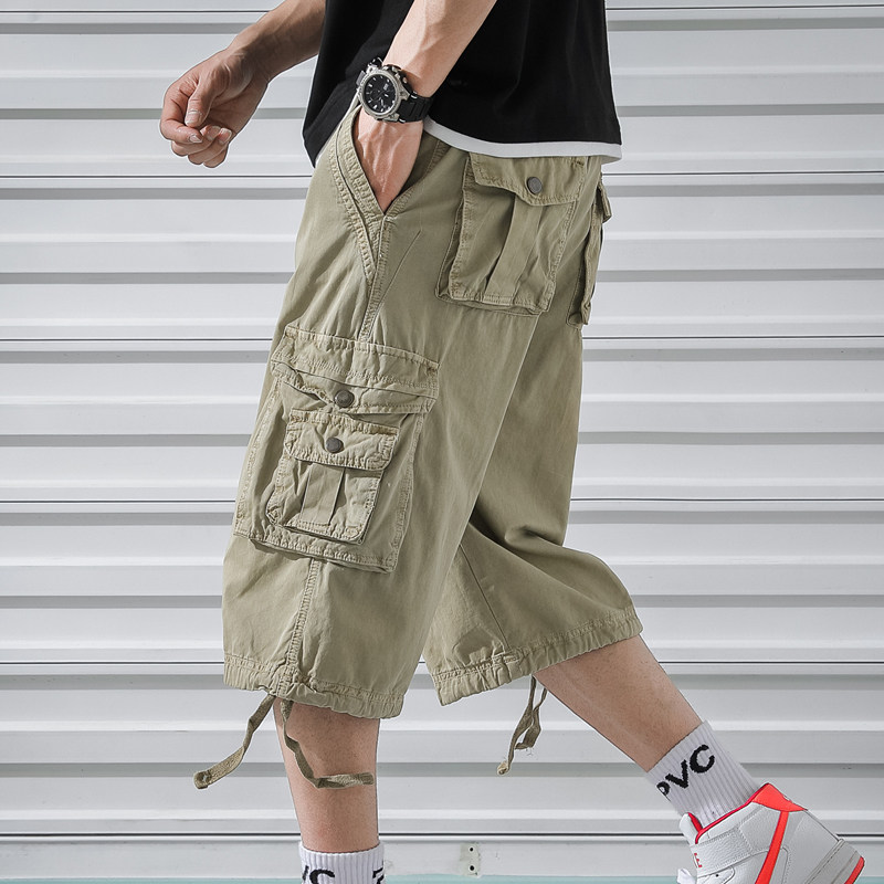 五分裤男潮流休闲裤欧美工装裤宽松大码中裤夏季百搭六分裤短裤子