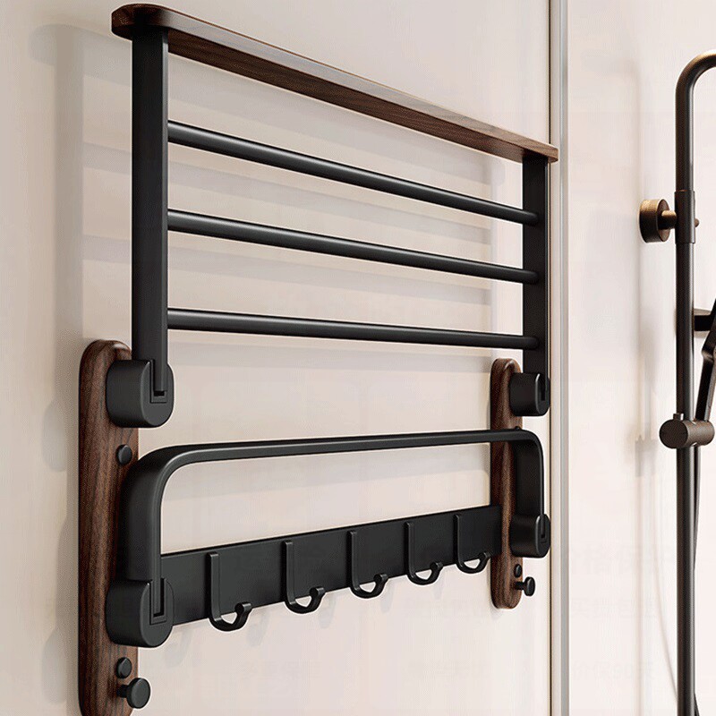 德国毛巾架胡桃木浴室置物架免打孔高端卫生间洗手间实木浴巾挂架