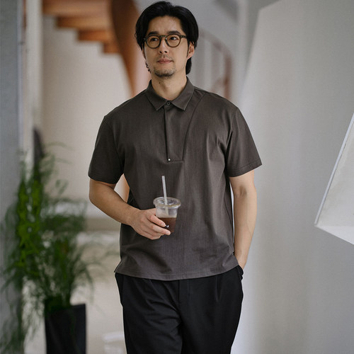 收留原创男士夏季深灰色polo衫短袖进口面料抗皱设计商务city通勤