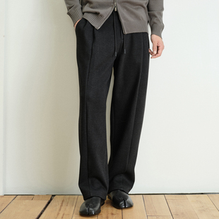 抽绳长裤 宽松直筒卫裤 子 深灰色休闲裤 收留原创加绒加厚极简风男士