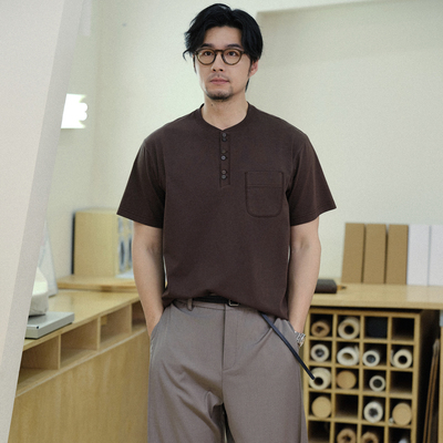 收留原创夏季男士咖啡色T恤