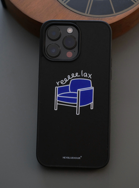 BlueHour原创蓝色沙发 黑边全包肤感贴片创意简约手机壳 适用于iPhone16ProMax