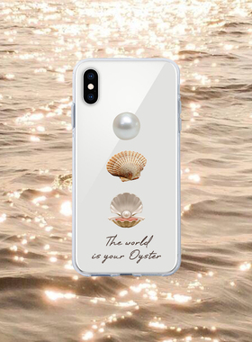 原创牡蛎珍珠 创意简约ins贝壳透明手机壳 适用于iPhone15pro