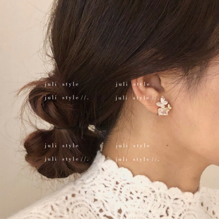 橘里 精致蝴蝶锆石水晶耳环轻奢高级感甜美方钻耳饰 S925纯银针