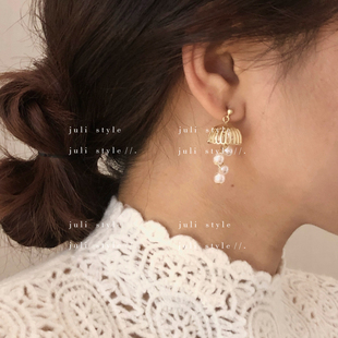 复古珍珠耳环小众高级感流苏耳坠金色耳饰 法式 橘里 S925纯银针