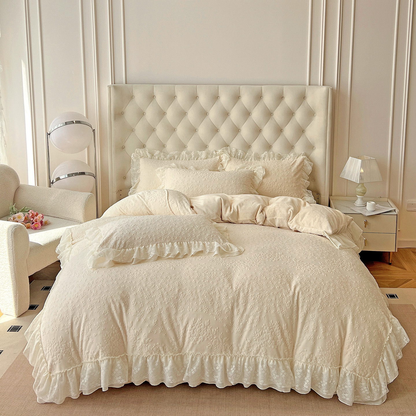 新款法式冬季230克加厚提花全消光牛奶绒雕花四件套保暖床单被套