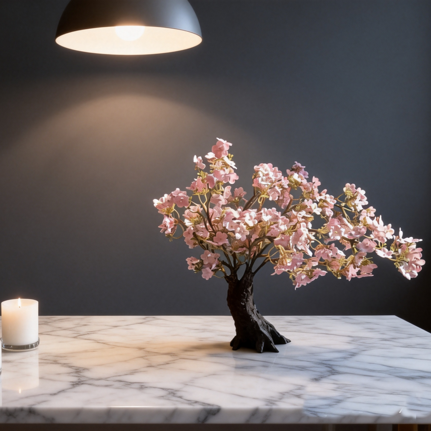 新中式粉色樱花树仿真绿植摆件桌面装饰手工招财拍摄道具假花