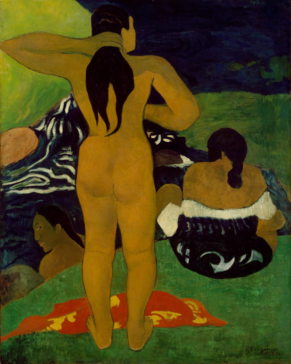 油画客厅装饰画壁画挂画欧洲油画人物油画 高更 洗澡的塔希提妇女