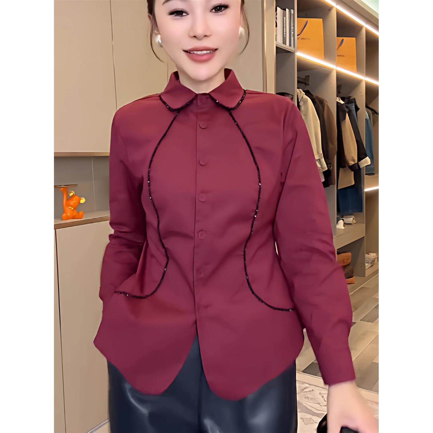 欧洲站简约衬衫显瘦女士打底衫