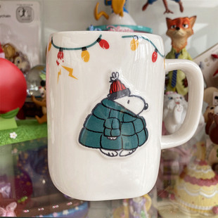 水杯子 尾单 陶瓷马克杯 羽绒服圣诞帽史努比 礼物 卡通