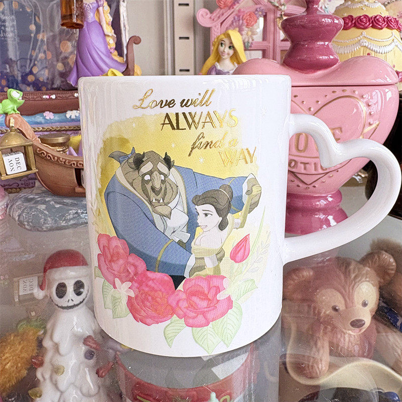 尾单 可爱卡通美女与野兽图案心形手柄 陶瓷马克杯牛奶咖啡杯子,餐饮具,马克杯,淘宝优惠券,粉丝福利购,淘宝优惠卷