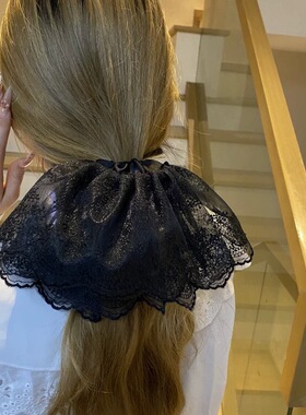 高级感白色蕾丝裙摆大肠发圈女法式半扎发肥肠发绳气质慵懒风头花
