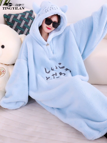 Зимний банный халат, коралловый бархатный утепленный лонгслив, длинная утепленная демисезонная фланелевая пижама