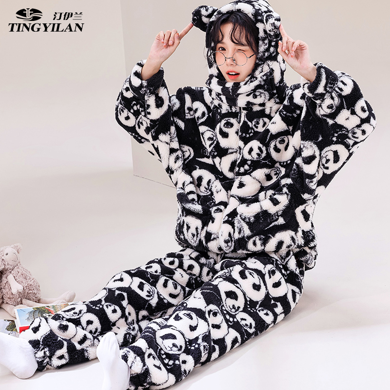 汀伊兰女法兰绒保暖家居服