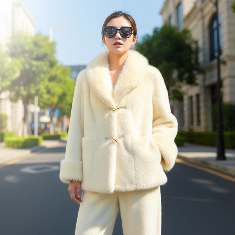 仿貂/环保皮草加厚睡衣家居服女士外穿套装冬季中长款