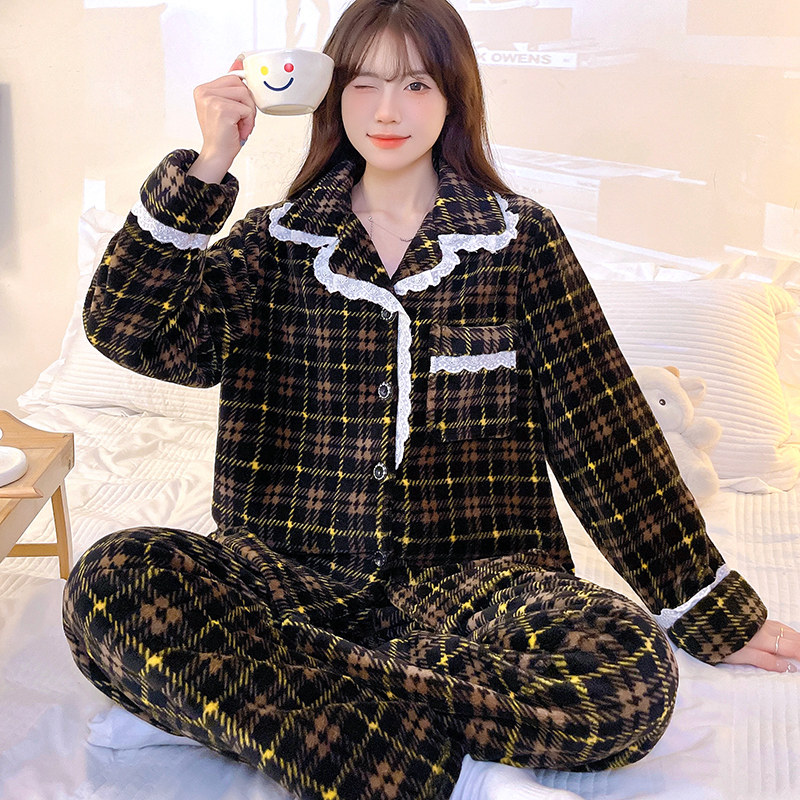 睡衣女士套装家居服套装保暖加绒加厚法兰绒珊瑚绒秋冬爆款可外穿