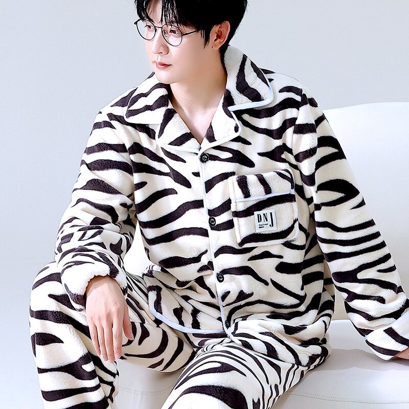 睡衣男秋冬季加厚珊瑚绒套装可外穿家居服保暖长袖春秋大码法兰绒