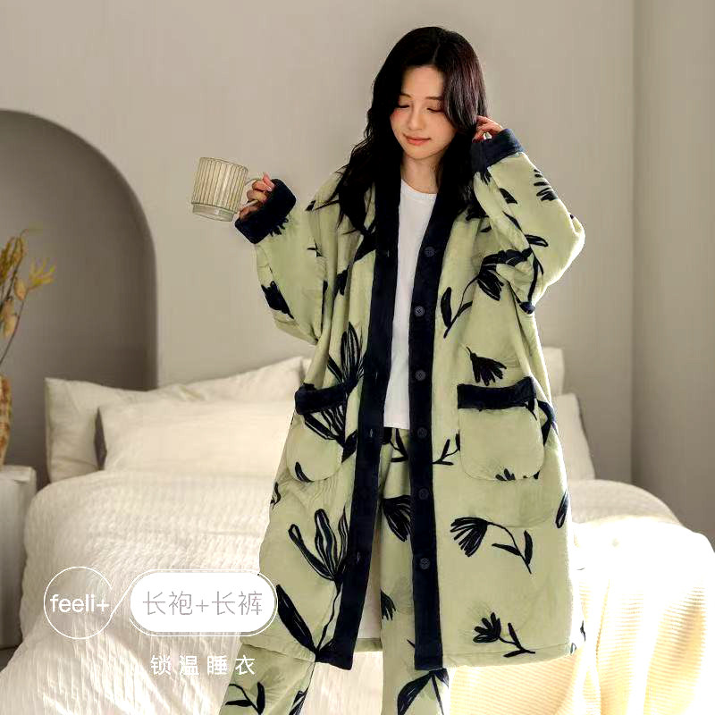 睡衣女士套装家居服套装保暖加绒加厚法兰绒珊瑚绒秋冬爆款可外穿