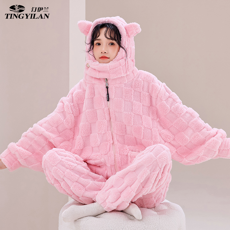 汀伊兰女法兰绒保暖家居服