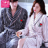 条纹爱心情侣睡袍休闲加厚法兰绒浴袍珊瑚绒男女浴衣加长睡衣秋冬