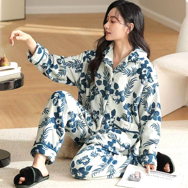 睡衣女士套装家居服套装保暖加绒加厚法兰绒珊瑚绒秋冬爆款可外穿