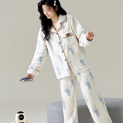 睡衣女秋冬季加厚套装家居服保暖长袖春秋新款珊瑚绒法兰绒可外穿