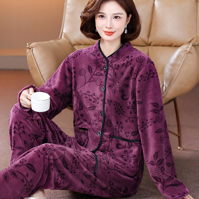 睡衣女秋冬中老年加厚套装妈妈奶奶保暖长袖春秋婆婆珊瑚绒法兰绒