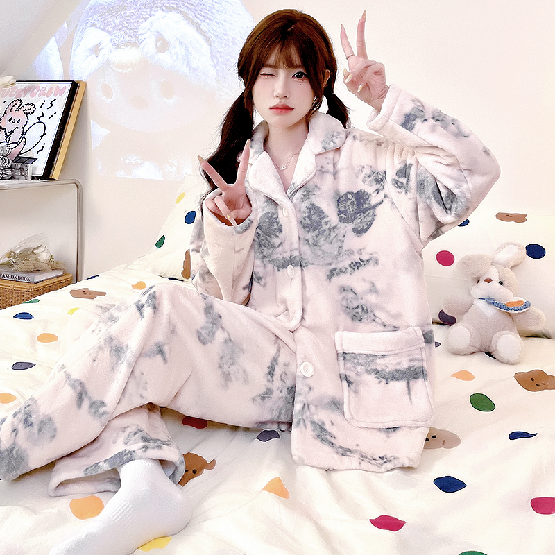 睡衣女士套装家居服套装保暖加绒加厚法兰绒珊瑚绒秋冬爆款可外穿