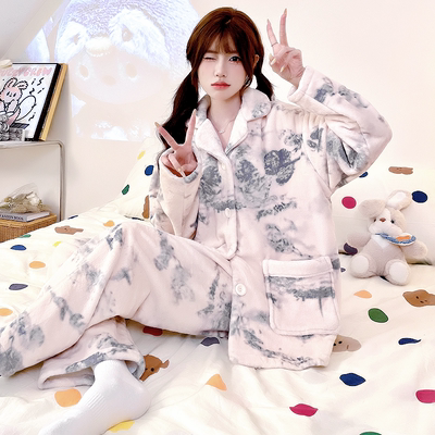 睡衣女士套装家居服套装保暖加绒加厚法兰绒珊瑚绒秋冬爆款可外穿