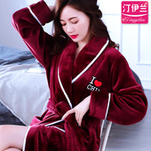 珊瑚绒睡袍女加厚法兰绒加长浴袍宽松秋冬大码 女袍睡衣可外穿浴衣