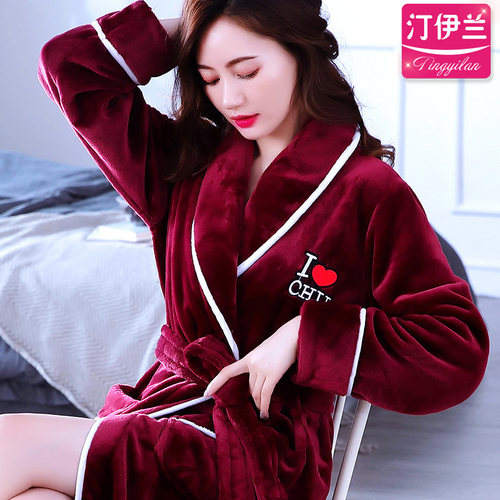 珊瑚绒加长宽松大码可外穿浴衣