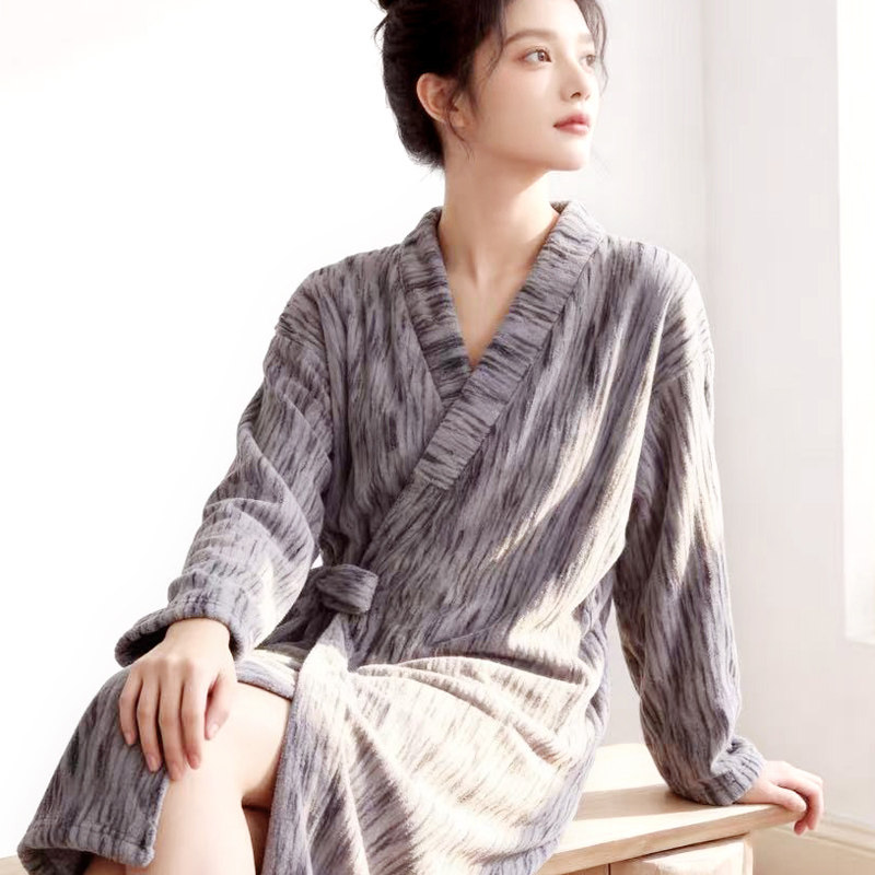 和服睡袍女秋冬季加厚珊瑚绒保暖长袖春秋法兰绒新款睡衣外穿浴袍