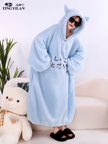 Зимний банный халат, коралловый бархатный утепленный лонгслив, длинная утепленная демисезонная фланелевая пижама