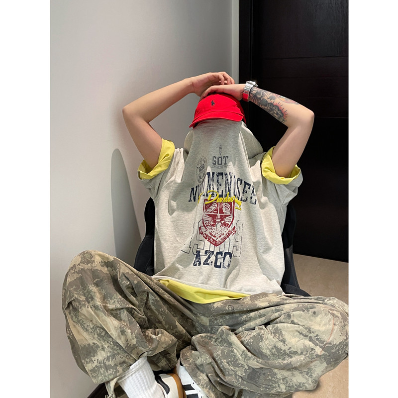 美式复古印花T恤男女宽松短袖