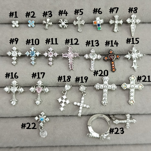 十字架满钻超闪四芒星316L钢耳钉