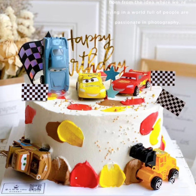 儿童生日蛋糕装饰小汽车动员麦昆