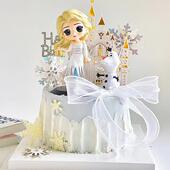 爱莎公主女孩生日蛋糕装 饰插件网红冰雪女王艾莎摆件城堡雪花插牌