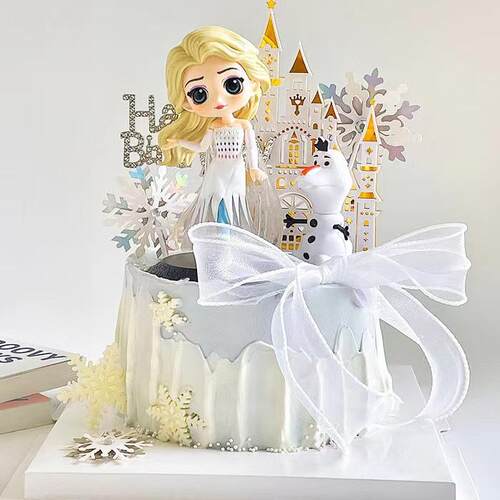 爱莎公主女孩生日蛋糕装饰插件网红冰雪女王艾莎摆件城堡雪花插牌