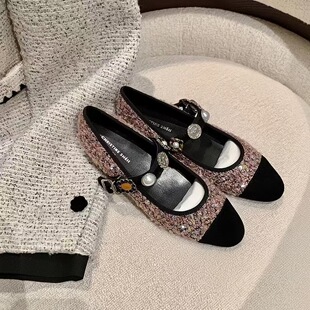 女宴会婚鞋 111 小香风花呢徽章扣玛丽珍单鞋 安妮公主 7苏茵茵同款